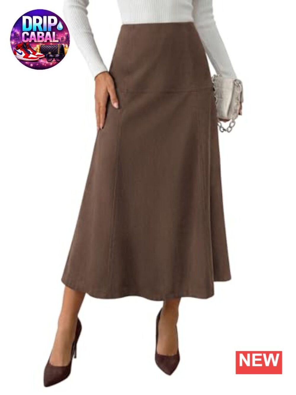 High Waist Faux Suede A-Line Midi Skirt